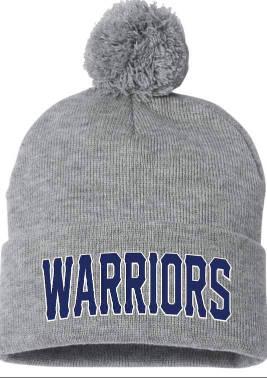 Warriors grey pom pom beanie
