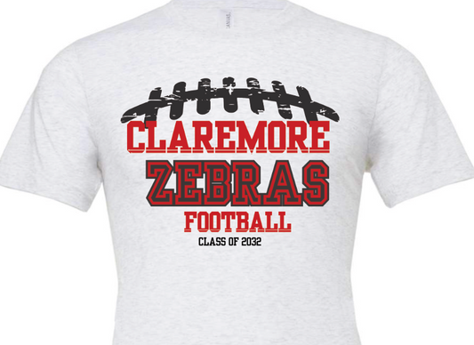 Adult Claremore football 6th grade tshirt - white//laces