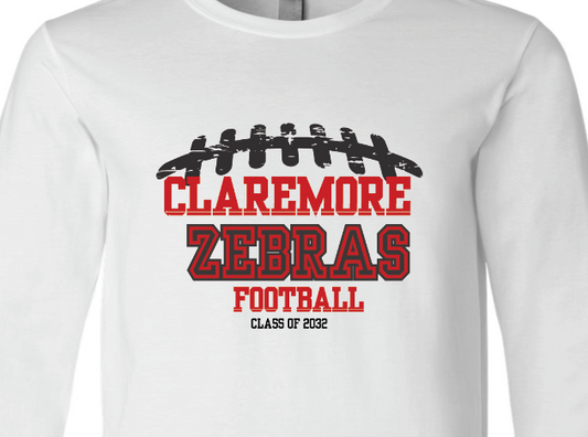 Adult white Claremore Zebras long sleeve - laces 6th grade