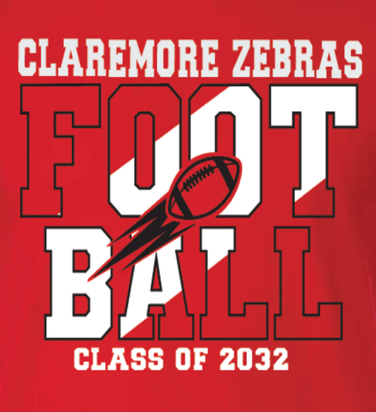 Adult Claremore football 6th grade tshirt  - red//split