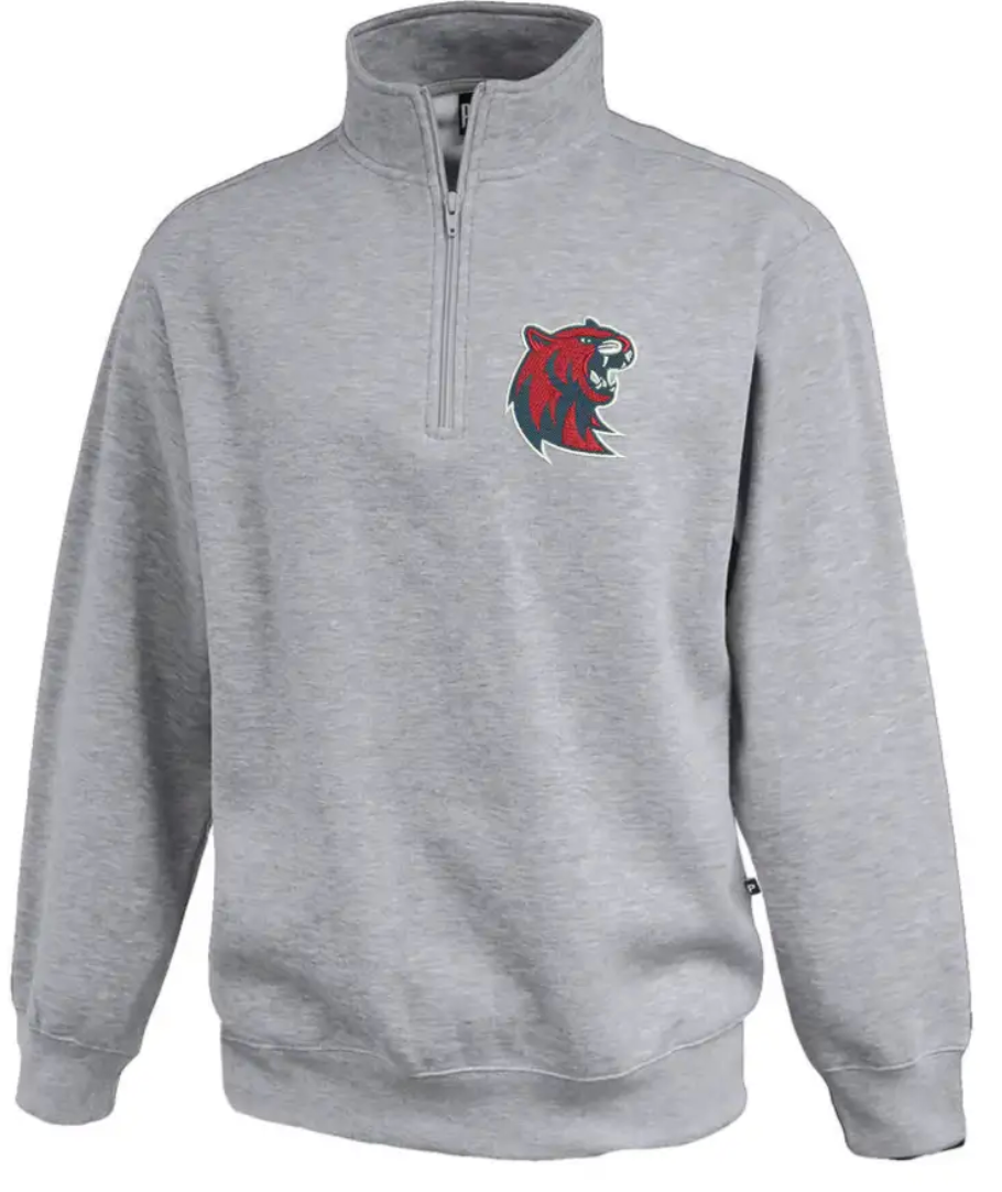 RD - grey 1/4 zip with embroidered hillcat head