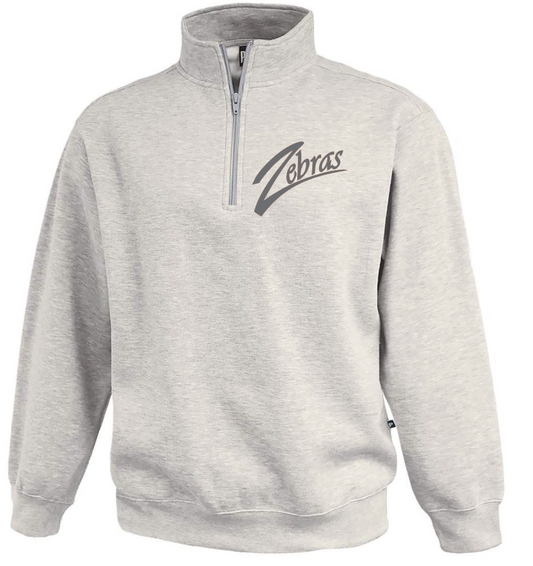 WRJH - 1/4 zip ash Zebra word logo in dark grey embroidered