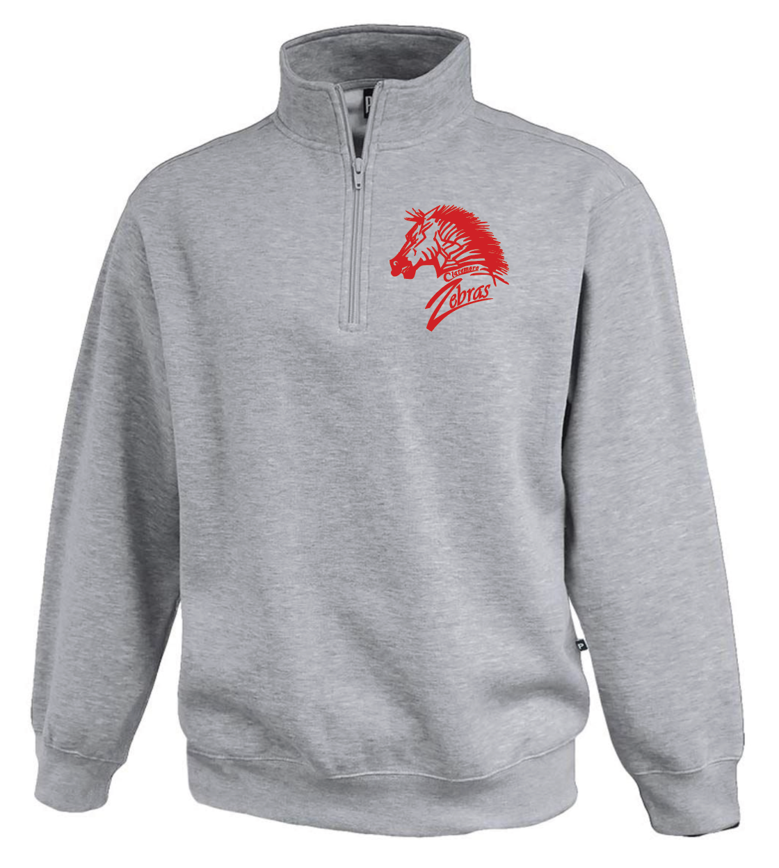 WRJH - 1/4 zip grey Zebra mascot logo embroidered